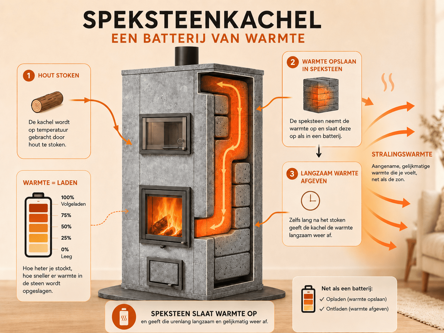 Speksteenkachel als batterij uitleg